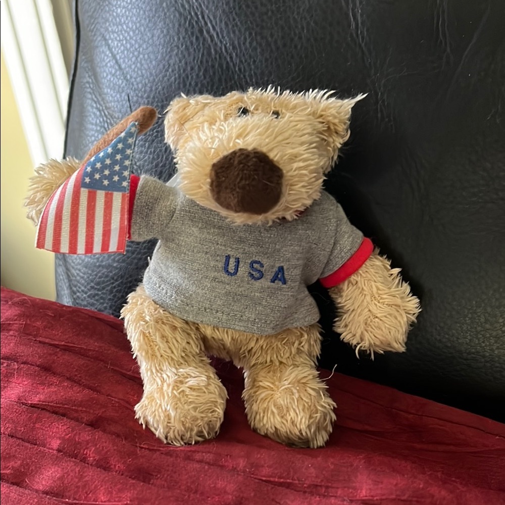 Vintage Gund Tan and Gray Stuffed Bear with USA Shirt